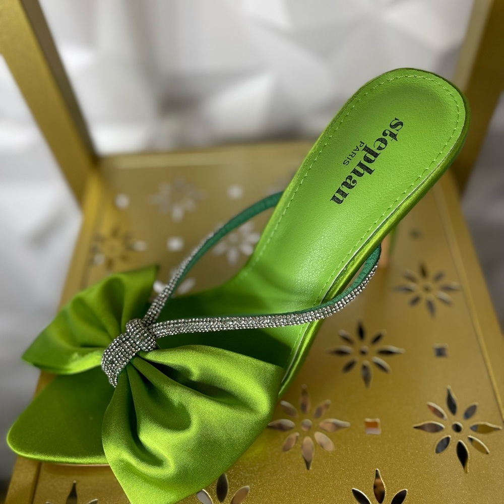 Green Satin Bow Heels